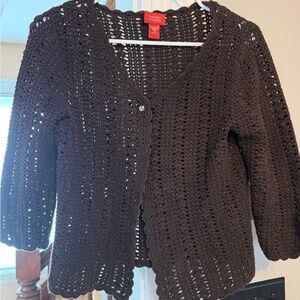 Valerie Stevens Women's Dark Brown Crochet Cardigan